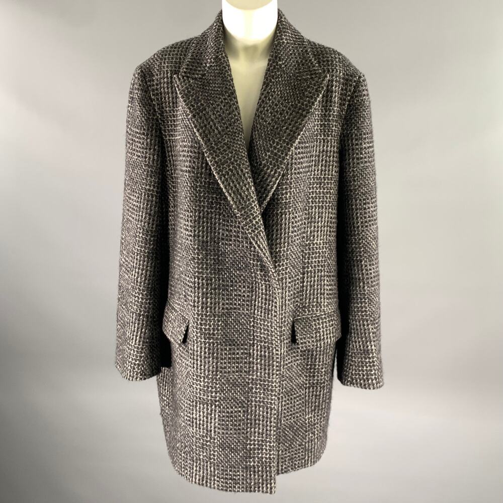 THE ROW Size XL Grey Black Wool Silk Blend Coat